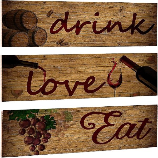 Rödvin väggkonst träfatplakett (3 delar) för matsal och vinkällare