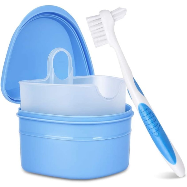 Tandprotesrengöringskit - Tandprotesrengöringslåda med protesborste blå