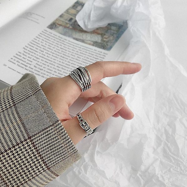 Ghyt hopeinen väri vintage kerroksinen naisten avoimet renkaat säädettävät suuret ketjut epäsäännölliset sormenrenkaat naisille miehille juhlakorut lahja