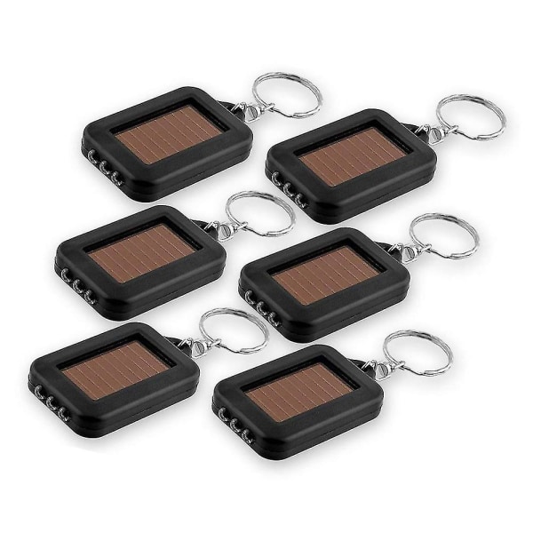 Led Keychain Flashlight ,mini Solar Powered Keychain Light Key Ring (black) , 6 Pack