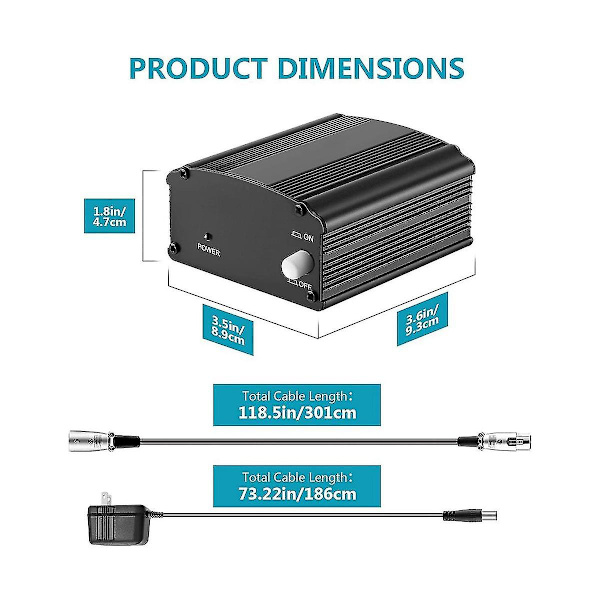 48v Phantom Power Bm 800 Mikrofonforsyning Med Adapter Xlr Lydkabel For Alle Musikk Opptak