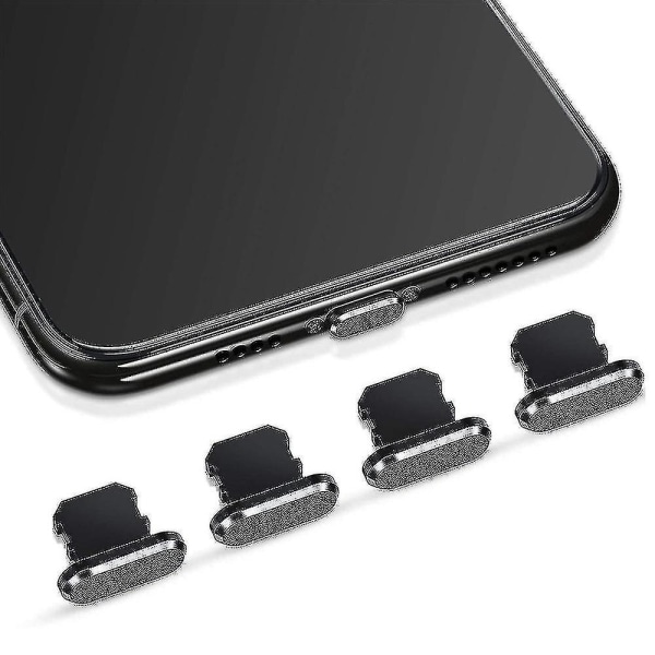 4 stk anti-støvplugger som er kompatible med Iphone, beskytter ladedekselet (svart)