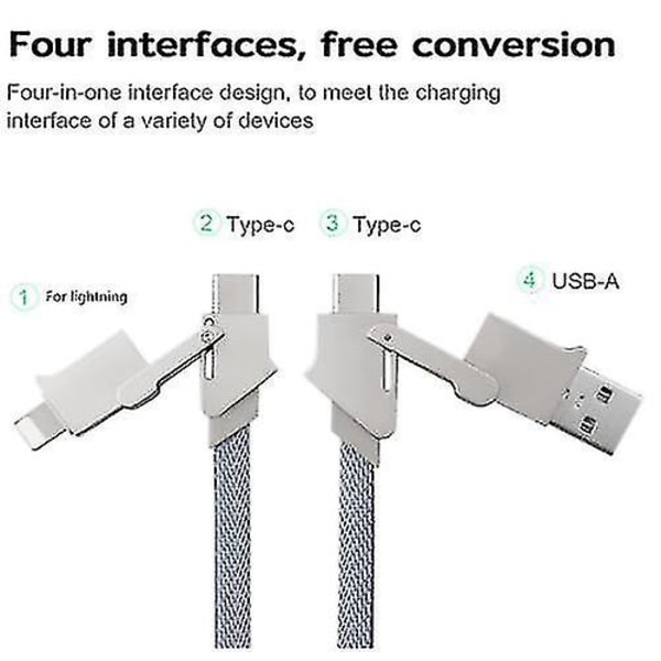 4 i 1 USB-C-ladekabel, 60 W hurtiglading data flettet anti-floke for Apple Notebook hurtigladekabel - Snngv（150 cm）