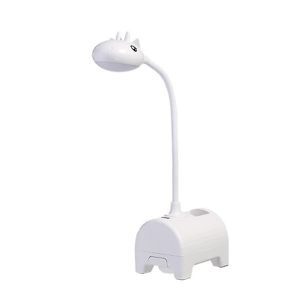 Vit LED-skrivbordslampa för barn, tre-färgad dimbar skrivbordslampa, touch-brytare/USB-anslutning/pennhållare, läslampa för barnrum, studier, arbete