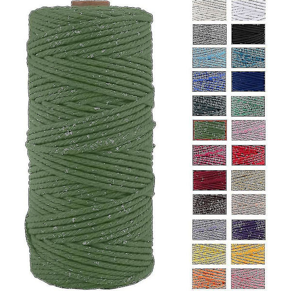 Macrame-snöre Tjockt Naturligt Bomulls Snöre Garn Macrame Rep För Väggbonader Växt Hängare 3mm X 100m - Armég Grön