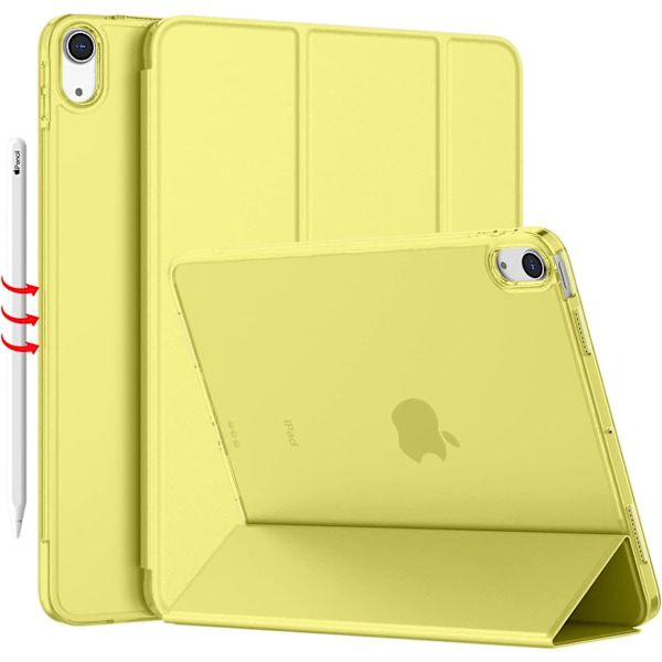 iPad Air 4 Fodral 2020 - iPad Air 4:e generation Fodral 10,9 tum Lätt Smalt Omslag Med Genomskinlig Frostad Hård Bak [stöder Touch ID](gul)