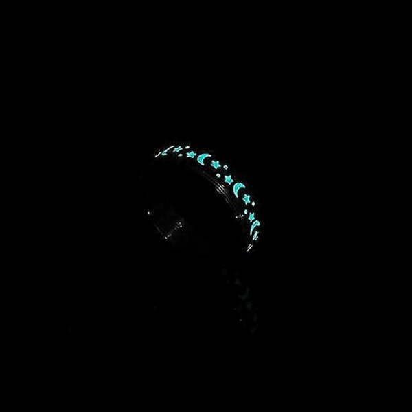 Glöd-i-mörkret Luminous Ring Måne Stjärna Spinner Ring för Kvinnor Män Aurora Ring Stressavlastande Förlovning Bröllop Löfte Band Parringar/Storlek:8