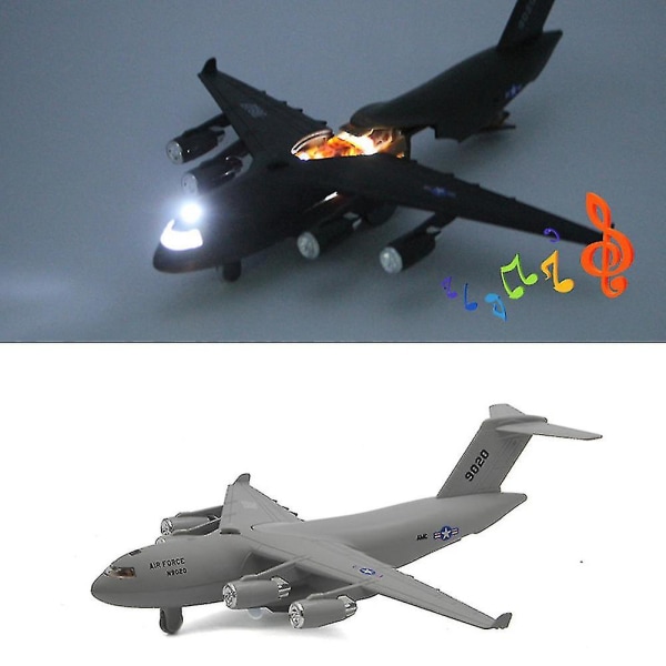 Metalliseoksesta valmistettu ääni- ja valolentokone sotilasmalli C17 Overlord-kuljetuslentokone Hävittäjälentokone lasten lelulentokone (vaaleanvihreä)