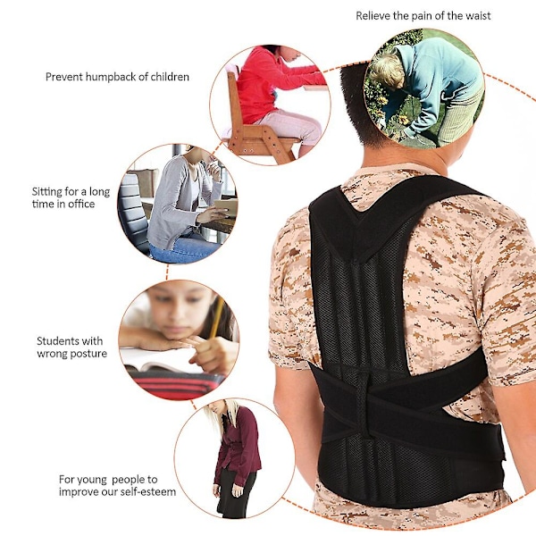 2022 In Posture Corrector Rygholdning Korset Clavicle Support Stop Slouching Og Hunching Justerbar Rygtræner Unisex-sort（XXL，Sort）
