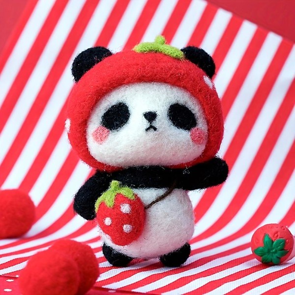 Filtdukke Bedårende Panda-serie Ullfilt Håndlaget gjør-det-selv-gavedukkedekorasjoner - perfekt kreativ gave!（Style1）