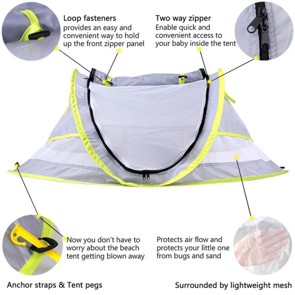 Baby Beach Pop Up telt, UPF 50+ beskyttelsessolskygge babytelt med myggenet