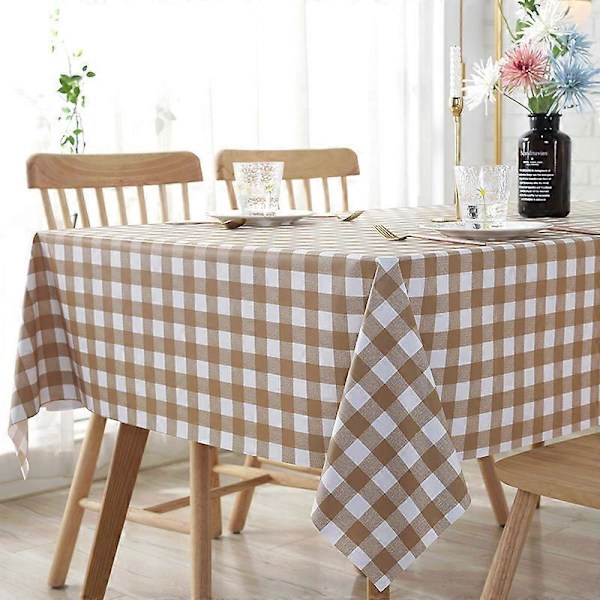 Rektangulär Rutiga Duks, Tvättad, Perfekt för Inomhus och Utomhus, Idealisk för Picknick och Utomhussamlingar (140 x 180, Beige)