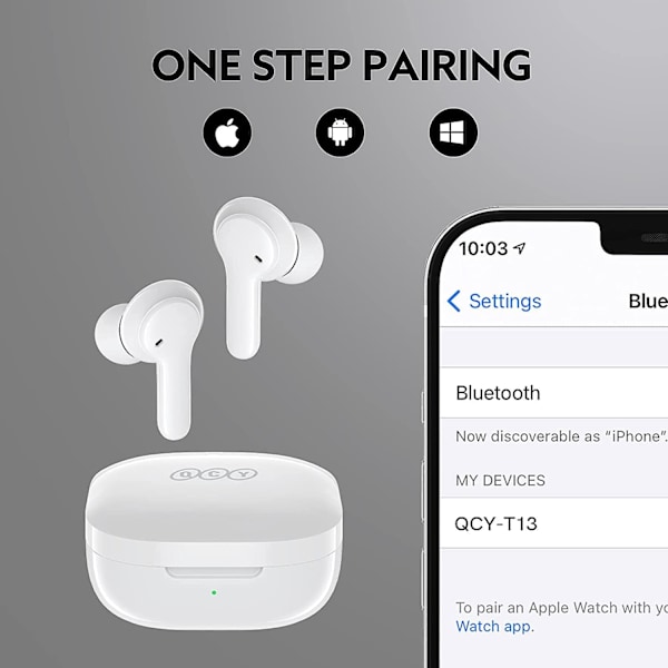 Trådlösa hörlurar, Qcy T13 headset Bluetooth 5.1 med mikrofon touch-kontroll, 40 timmars speltid