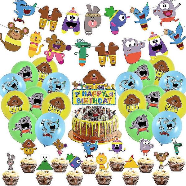 Hey Duggee temafestdekorasjonsutstyr Ballonger Banner Kakepynt Cupcake Toppers Sett Gaver