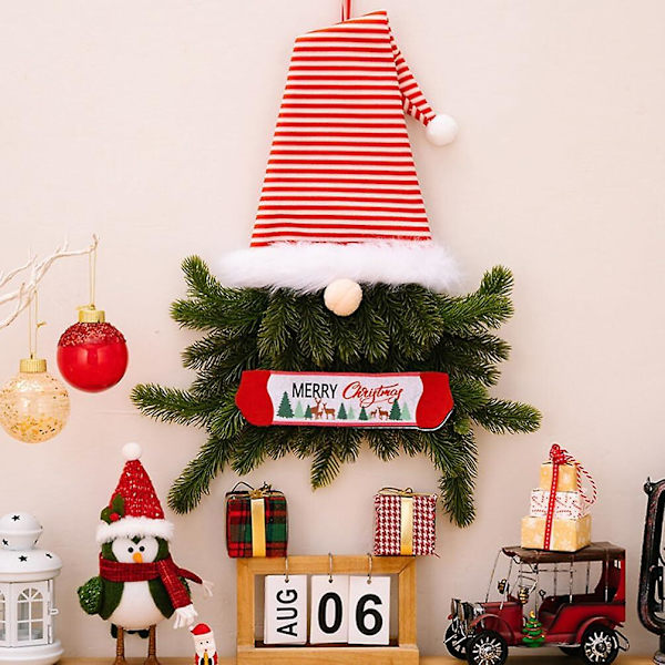 Jultomte Krans Tallbarr Tomte Jultomte Krans Juldekorationer Krans för Dörr Fönster Dekorationer