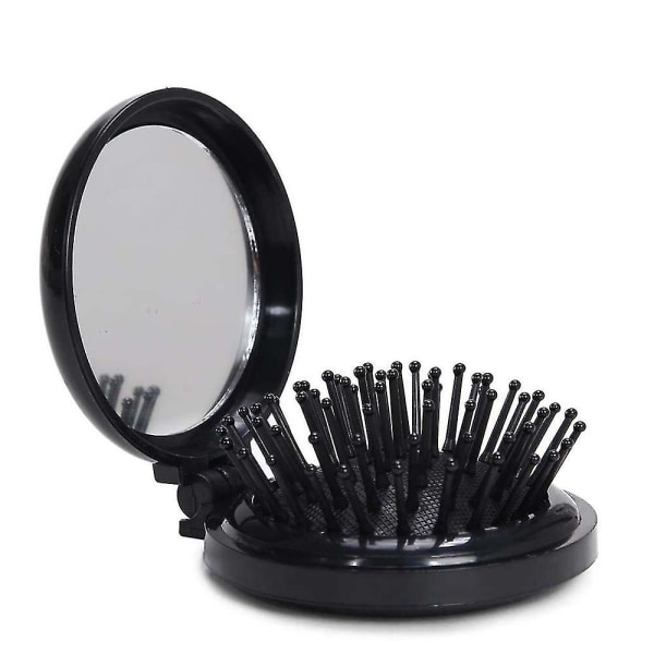 Rejsefoldehårbørste med spejllommekam Foldespejl Mini Pop Up hårbørstesæt Bulk gaveidé - sort