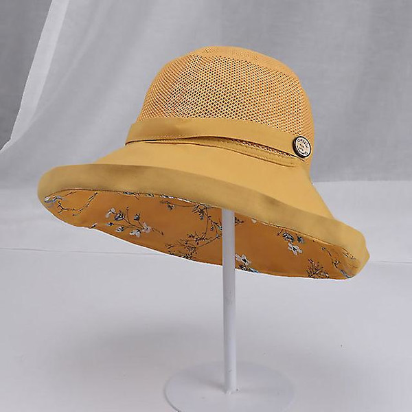 K116 Herr Bucket Hat Panama Fashion Sol Visor Andningsbar Fiskare Skydd Hatt Sommarhattar Strand Solhattar Andningsbar（Gul）