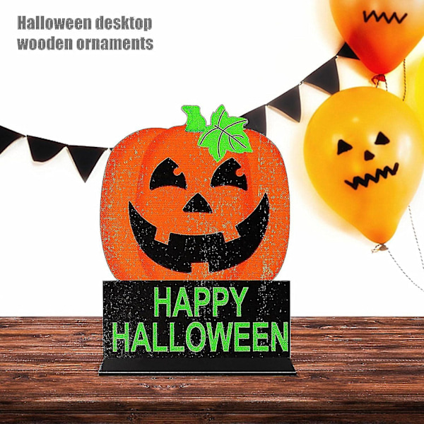 Halloween Dekoration Träbordsskylt - Glad Halloween Dekoration Jul (Pumpkins)