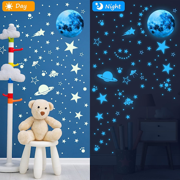 930 Luminous Dekaler, Glow In The Dark Måne Och Stjärnor Väggdekal, Luminous Väggdekaler För Barn Vuxna Sovrum Tak Dekoration