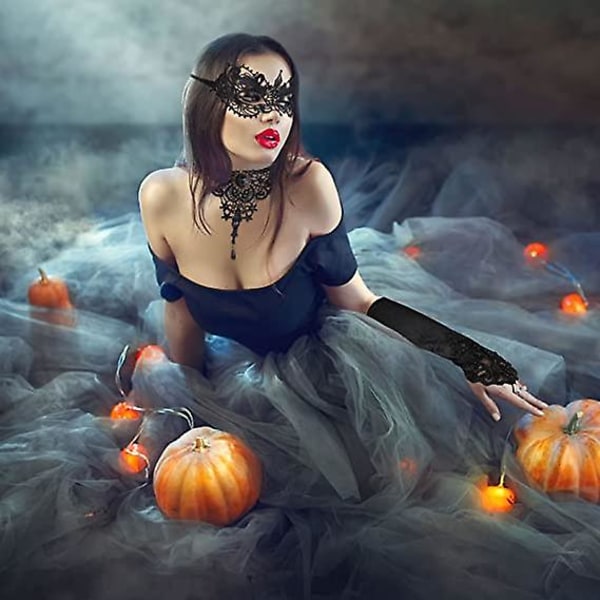 Wabjtam 2 Pieces Halloween Black Lace Choker kaulakoru Naamiaisnaamio Naisten Halloween Party