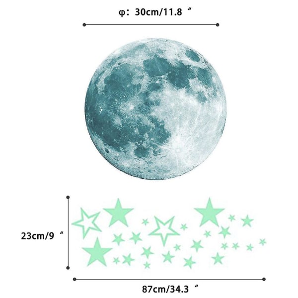 Hohtava 26 kpl tähdet ja 30 cm kuu tarrat hohtavat pimeässä fluoresoivat tarrat kotiin lapsille