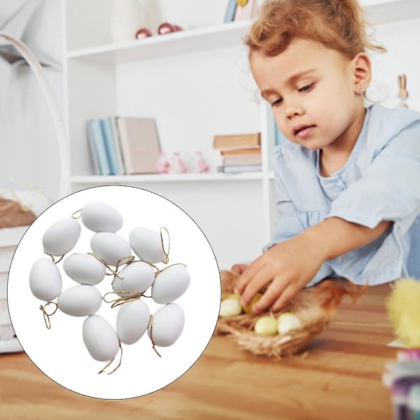 Påskägg Dekoration - 24 st Vita DIY Måla Hängande Prydnad för Påskträd - Festtillbehör