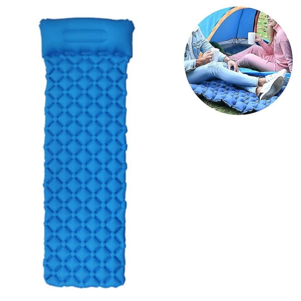 Ultralätt liggunderlag Inbyggd kudde, uppblåsbar campingmadrass（blå）