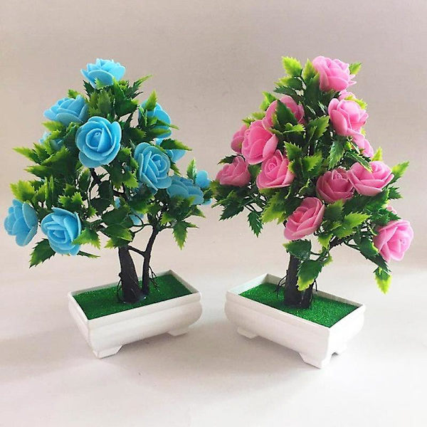 Konstgjord blomma växt ros krukväxt bonsai kontor trädgård skrivbord prydnad dekor (gul)