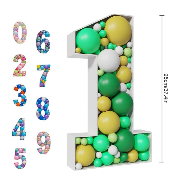 Gigantisk mosaikkballongramme Stort teltbokstaver DIY Kit Alfanumerisk bakteppedekorasjon (hvit)