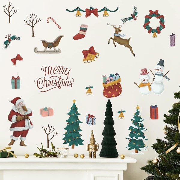 Merry Christmas Veggdekor Julenissen Sokker Gave Hjort Veggklistremerker Avtagbart kunstveggmaleri for barn Babyrom Barnehage soveromsvindu