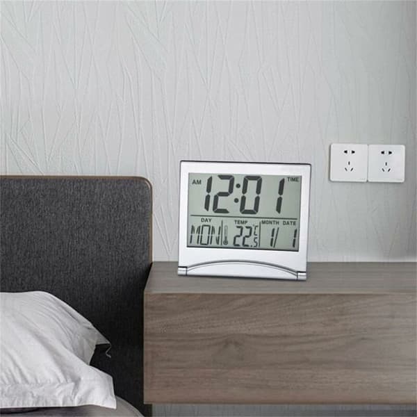 Silver Digital Väckarklocka Skrivbord Temperatur LCD-skärm