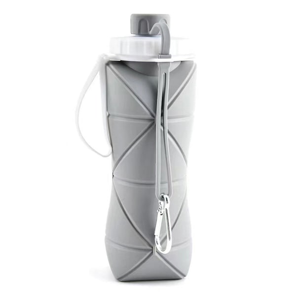Sammenleggbare vannflasker kopper Lekksikker ventil Gjenbrukbar BPA-fri silikon Sammenleggbar reisevannflaskekopp（grå）