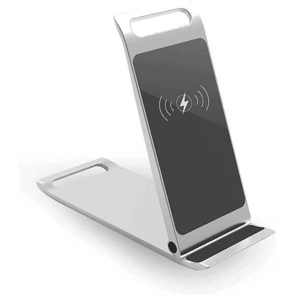 Bærbar sammenfoldelig stationær mobiltelefonholder metal magnetisk trådløs oplader til Apple（sølv）