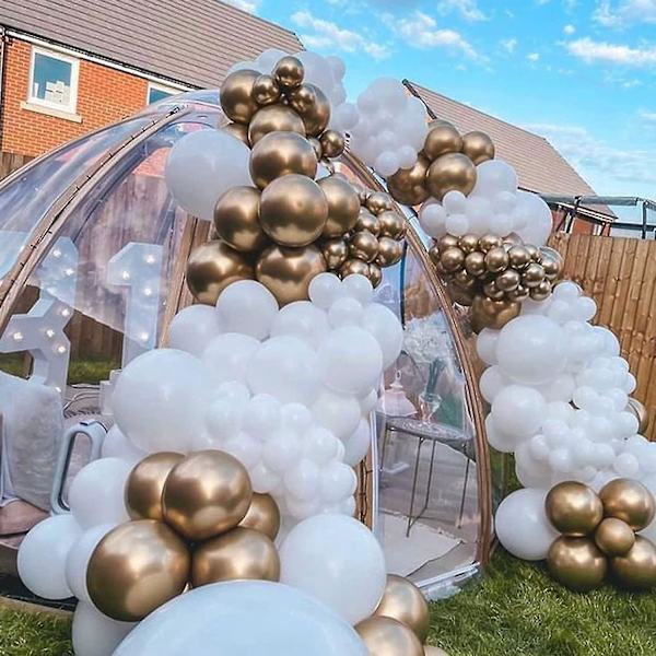 Vitguld Konfetti Ballong Girlang Båge Kit, 114st 18tum 12tum 10tum 5tum Latex Vitguld Konfetti Ballonger För Bröllop Födelsedag Jubileum Firande