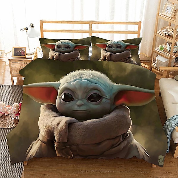 3D Digitaltryck Cartoon Master Yoda Örngott Täcke Täcke Sängkläder Tredelad Set XQD17 180*200cm -ZHENV（180*200cm）