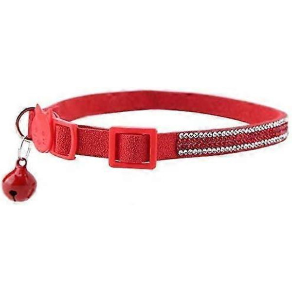Kattkrage, Kattungekrage Anti-Kvävningskrage Söt Cartoon Färgglad Bling Läder Hund Katt Krage Reflekterande Spänne Snabb Krage (S Röd)