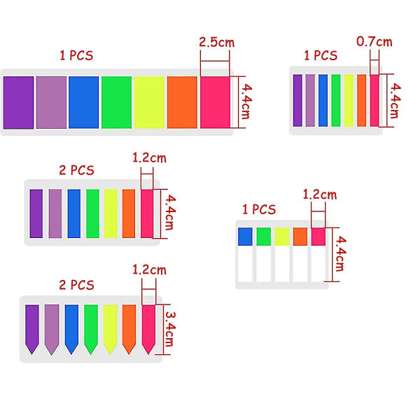 940 stykker Sticky Notes Flag Indeksfaner 7 Stilfarvede sidemarkører