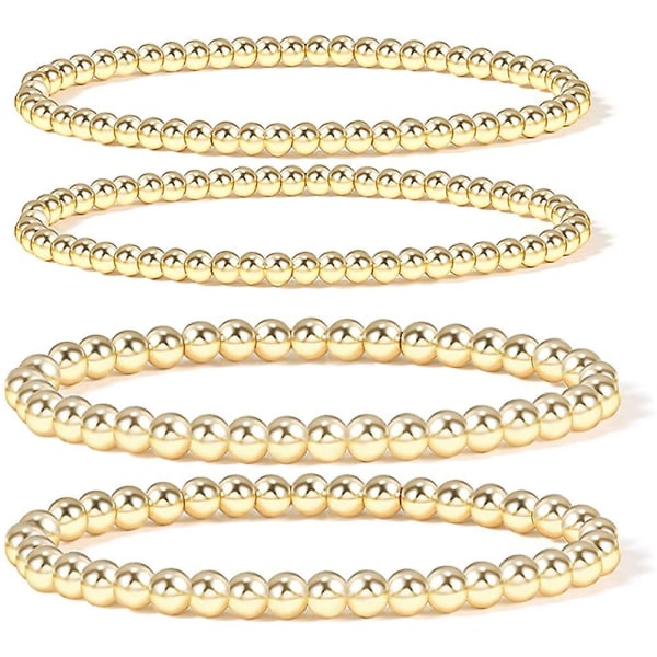 14 k guldpläterade pärlor boll armband töjbara elastiska guld pärlstav armband