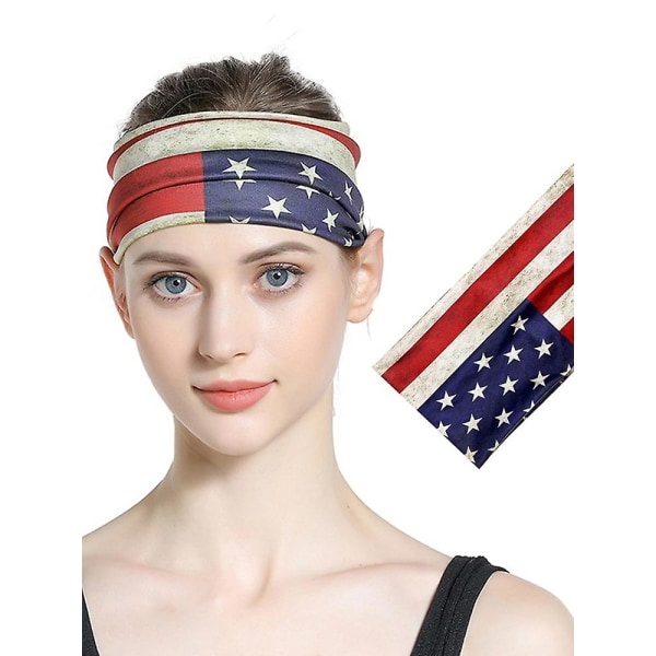 Stretch hårbånd Bredremmet hodebånd Independence Blå Hvit USA Flaggtrykk Hodeplaggbånd