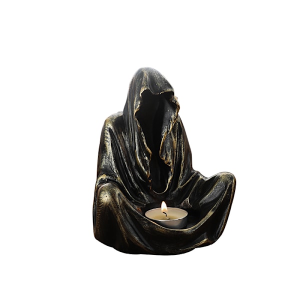 Ljusstake - Svart Spöke - Trollkarl - Döds Gotisk - Dekorativ Skulptur Statyer Konst Resin Dekorationer (B)