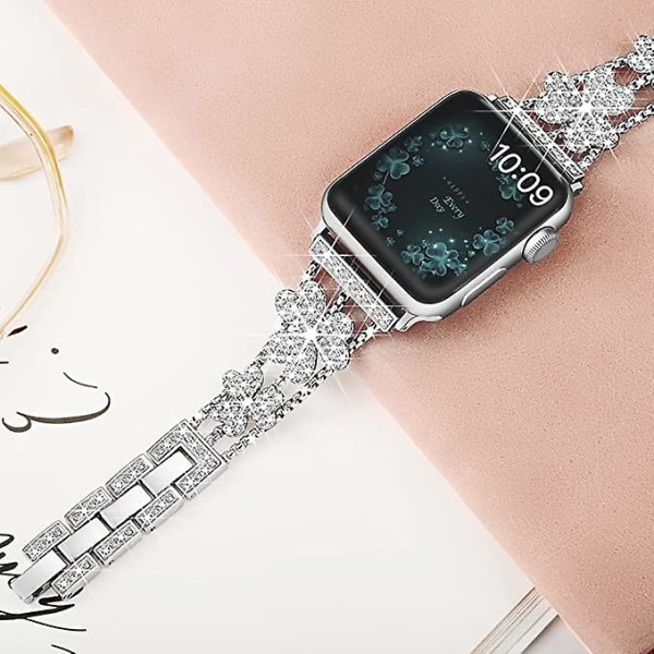 Kompatibel med Apple Watch Band 38mm 40mm 41mm, Fashion Band til kvinder, Glitter Cute Metal Armbånd, Slim Luxury Diamond Band til iWatch Series 7 SE