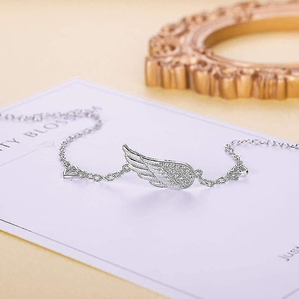 Kvinnors silver ängelvingar armband 925 sterling silver justerbar kedja diamant vitguldpläterad armband mors dag present