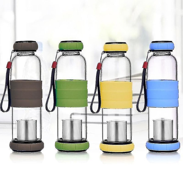 Mors håndgræskardæksel glasvandflaske med teinfuser Tovejskommunikation Anti skoldning udendørs flaske（blå）