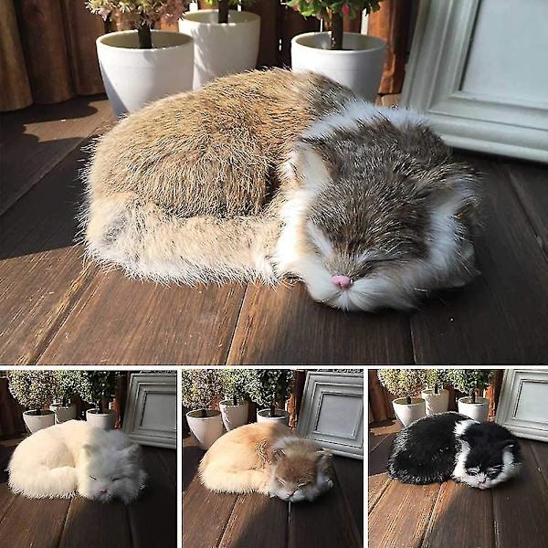 Realist kattliv sovande, mjuk katt leksak, falsk plysch leksak, falsk katt kattunge, emulering sovande andningsleksak katt djur katt, prop fotografi Reali