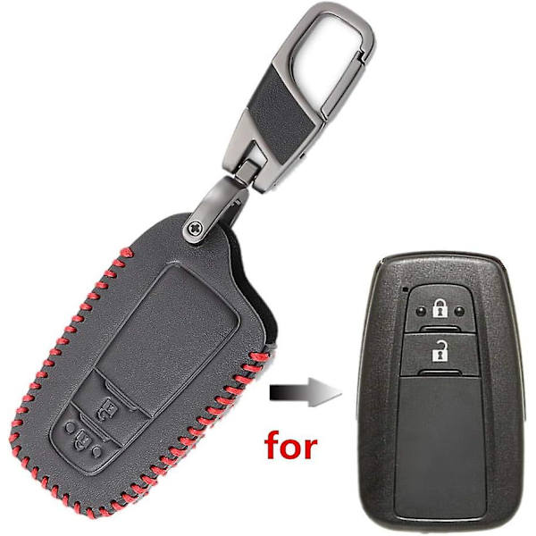 Läder Bilnyckel Fodral Fodral För Toyota Chr C-hr 2017 2018 Prius 2 Knappar Keyless Nyckelring Tillbehör (röd Linje)