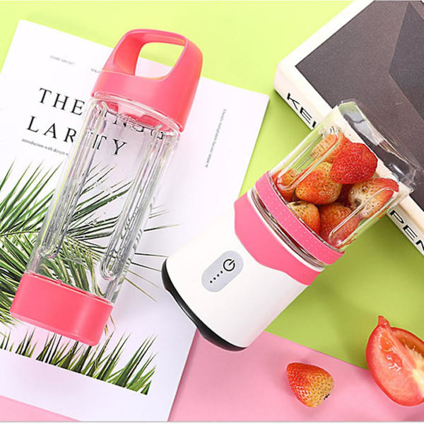 Elektrisk juicemixer for grønnsaker og frukt med powerbank-funksjon og dobbel kopp for hotell, utendørs og reiser (rosa)
