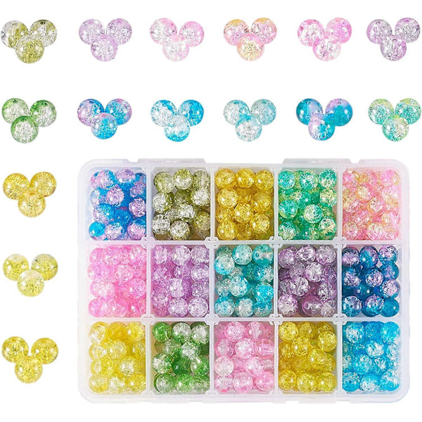 15 Färger 8mm Spruckglaspärlor 450st Färgade Glas Lampwork Runda Pärlor för Halsband Armband Smyckestillverkning