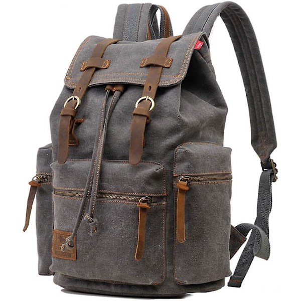 Canvas Ryggsäck Unisex Vintage Casual Ryggsäck 17 Tum Laptop Dagsryggsäck Skolväska Högskoleväska Vandring Camping Resväska Grå