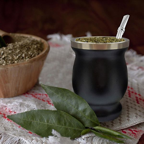 Yerba Mate Te Kopp Isolering Dubbelväggig Gourd Te Kopp Mate Halm Set (Röd)