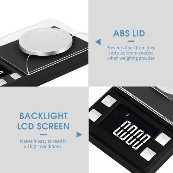 Digital fickvåg 50g/0.001g Bärbar smycken/pulver/liten örtvåg med 6 enheter/LCD-display/Tara&Styckräkningsfunktion